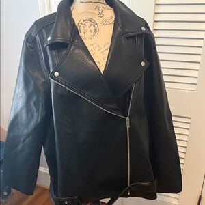 Old Navy Black Faux Leather Moto Jacket with Asymmetrical Zip